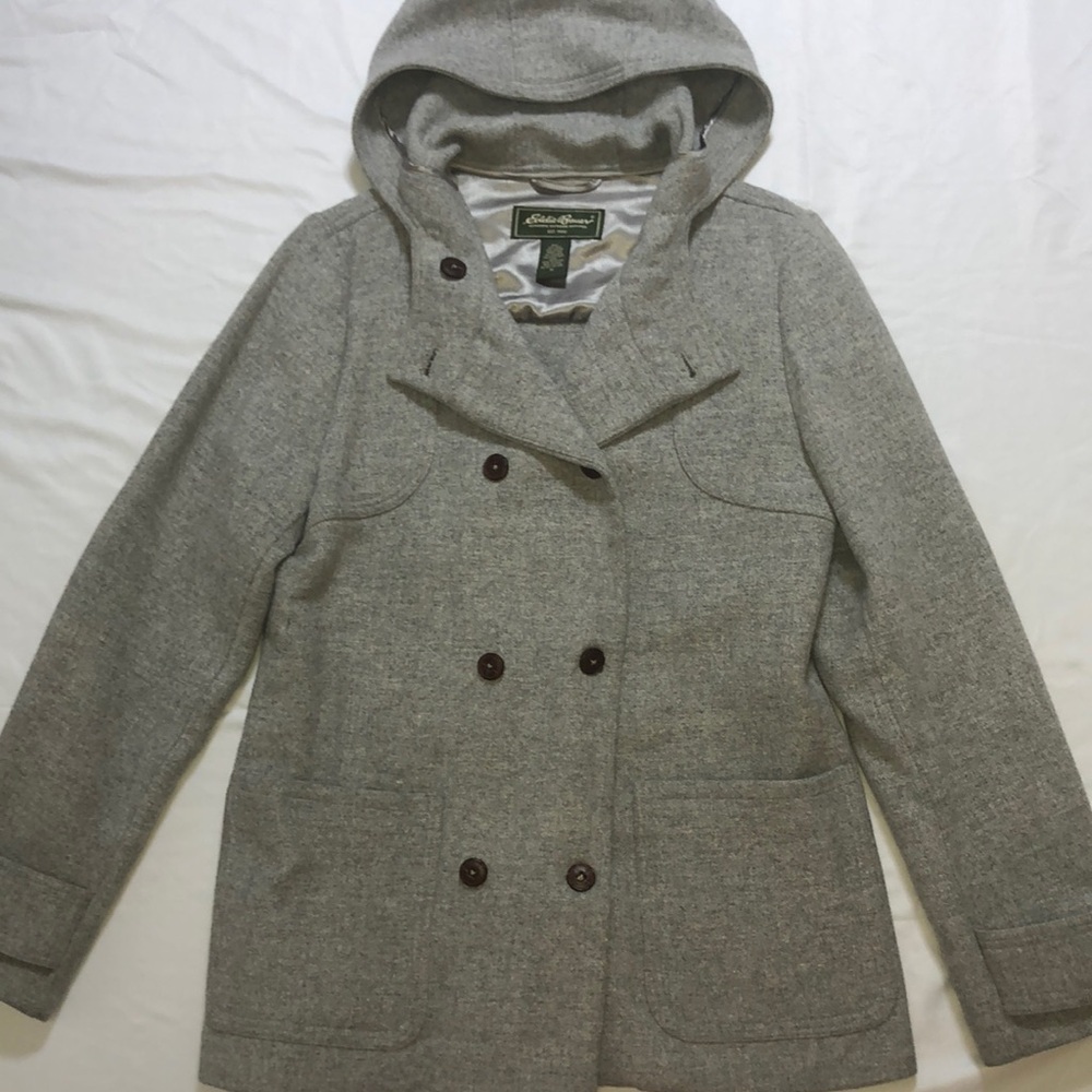 Eddie Bauer Women’s gray Double Breasted Lightweight Fleece Pea Coat size med